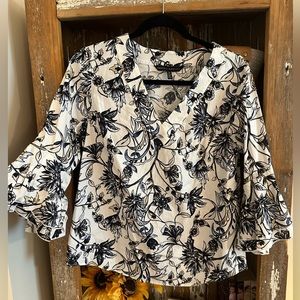 White House Black Market puff mid sleeve v neck blous